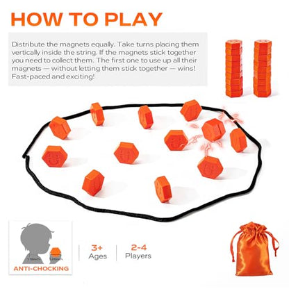20-Piece Magnetic Chess Game | Textured Stones & Rope, Strategic Standing Play for Kids & Adults, Family, Party, Travel & Camping, Puzzle Strategy Games