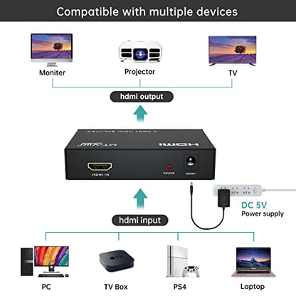 MT-ViKI HDMI Splitter 1 in 4 Out, 4K 30Hz Powered HDMI Distributor for 4 Monitors, Supports 3D & HDCP 1.4, Mirror Only, Compatible with Gaming Consoles with Power Adapter - size: 1x4 4K30