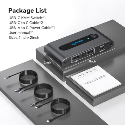 USB C KVM Switch 1 Monitors 2 Laptop 4K@60Hz HDMI KVM Switch 2 Port Share 1 Monitor Keyboard Mouse Hard Drives Printer Support 100W Charging for Laptop