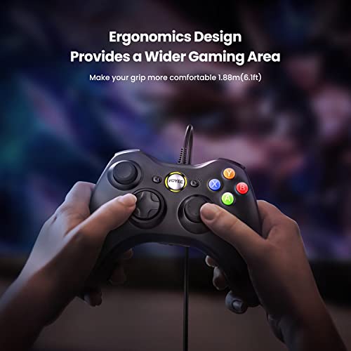 VOYEE PC Controller, Wired Controller Compatible with Microsoft Xbox 360 & Slim/PC Windows 10/8/7, with Upgraded Joystick, Double Shock | Enhanced (Black) - color: Black