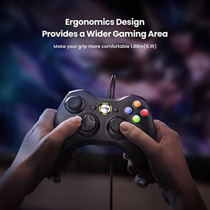 VOYEE PC Controller, Wired Controller Compatible with Microsoft Xbox 360 & Slim/PC Windows 10/8/7, with Upgraded Joystick, Double Shock | Enhanced (Black) - color: Black