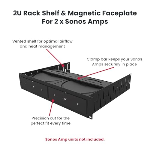 Penn Elcom Custom Media Rack Shelves Compatible with 2 x Sonos Amp Units - size: 2 x Sonos Amp Units