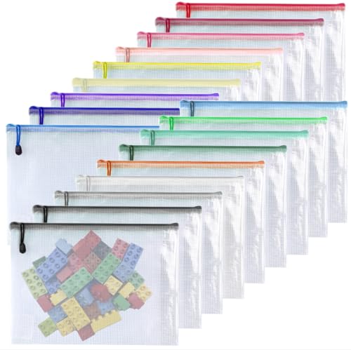 Oaimyy-11 x 14"-18 Pcs-Plastic Mesh Zipper Pouch Document Folders Bag Zip File Bags for Office Supplies,Home,Travel Storages,Puzzle Board Games Storage- (Multicolor) - color: Multicolor, size: 11"x 14"