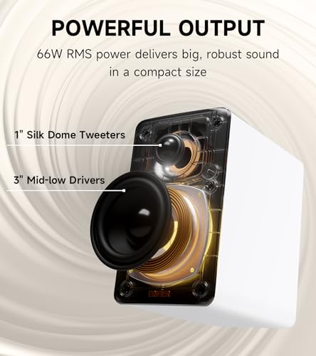 Edifier M60 Multimedia Speaker Bluetooth 5.3, 66W RMS, Hi-Res Audio & Hi-Res Wireless Audio, LDAC,3" Mid Bass & 1" Tweeter, USB-C & Aux Inputs, Compact Desktop Speaker - White - color: White