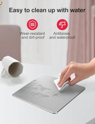 Vaydeer Hard Metal Aluminum Mouse Pad Clear Modern Smooth Magic Ultra Thin Double Side Design Mouse Mat Waterproof Fast and Accurate Control Compatible for Gaming and Office, Silver, 11.81X9.45 Inch - color: Silver, size: 11.8L x 9.5W inches
