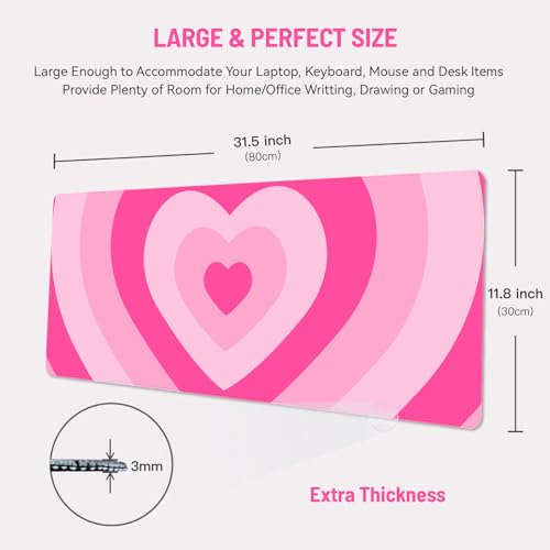 Mousepad Desk Mat Gaming Large Keyboard Cute Office Desktop Computer Laptop Hearts XXL Long Giant Big Kawaii Aesthetic Girly Pretty Design Women Girl Gamer Oversized Wide 30x12'' Mousepad - color: Pink Heart