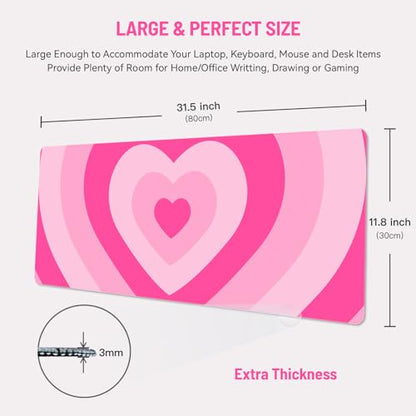 Mousepad Desk Mat Gaming Large Keyboard Cute Office Desktop Computer Laptop Hearts XXL Long Giant Big Kawaii Aesthetic Girly Pretty Design Women Girl Gamer Oversized Wide 30x12'' Mousepad - color: Pink Heart