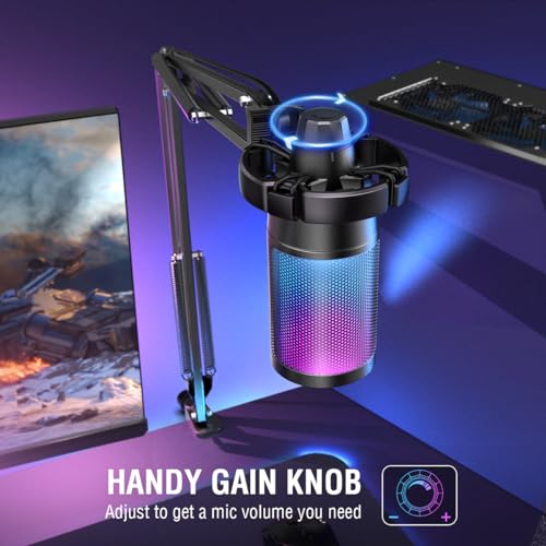 FIFINE Podcast Condenser Mic Kit and 3.5mm/6.35mm Wired Headphones, RGB Computer Mic for PS4/5 PC Gamer Youtuber, Streaming Monitoring Black Headphones with Detachable Cables, on PC/Mixer (A6T+H8)