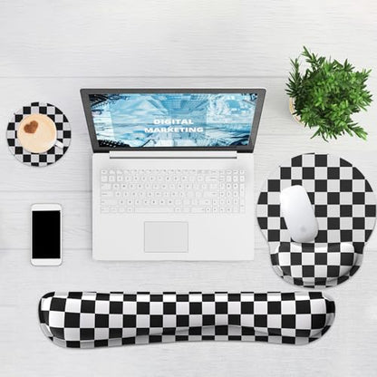 Ergonomic Mouse Pad with Wrist Rest and Keyboard Wrist Rest, Mousepad and Keyboard Pad, Non-Slip Rubber Base, Pain Relief, Mouse Pad with Wrist Support for Gaming, Computer, Office, Black Checkered - color: Black Checkered