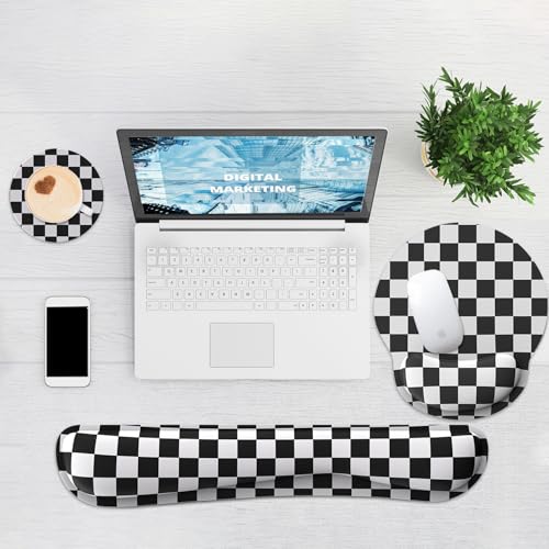 Ergonomic Mouse Pad with Wrist Rest and Keyboard Wrist Rest, Mousepad and Keyboard Pad, Non-Slip Rubber Base, Pain Relief, Mouse Pad with Wrist Support for Gaming, Computer, Office, Black Checkered - color: Black Checkered