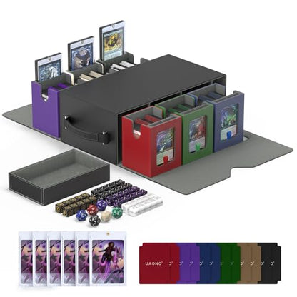 UAONO MTG Deck Box, 6-Deck Modular Commander Deck Box with Extra Dice Set | Hold 600+ Double-sleeved Cards, Modular Deck Box with 35PT Magnetic Card Holder for Magic the Gathering Multicolor Limited - color: Multicolour Limited with Dice Set