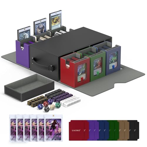UAONO MTG Deck Box, 6-Deck Modular Commander Deck Box with Extra Dice Set | Hold 600+ Double-sleeved Cards, Modular Deck Box with 35PT Magnetic Card Holder for Magic the Gathering Multicolor Limited - color: Multicolour Limited with Dice Set