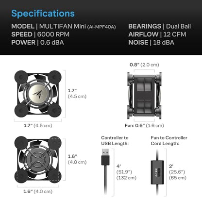 AC Infinity MULTIFAN Mini, Compact 40mm x 20mm USB Fan, UL-Certified | For VR Gear, Aquarium, Roku, Router, Raspberry Pi, Cosplay, Helmet Cooling Ventilation - size: Mini