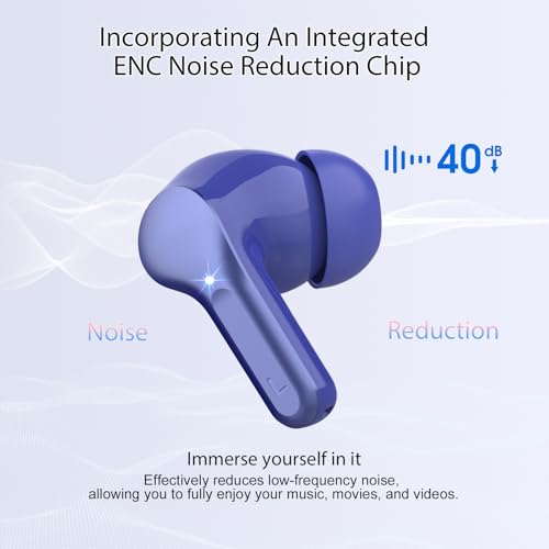 Wireless Earbuds, Bluetooth 5.4 Headphones HiFi Stereo, Bluetooth Earbuds with ENC Noise Cancelling Mic, IP7 Waterproof in Ear Earphones, 48H, LED Display Ear buds for Pad Workout Sports, Blue - color: Blue