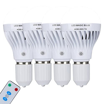 BSOD AC 85-265V 7W LED Magic Bulb with Remote Controller White Emergency Light with Rechargeable Built-in Battery E27 Lamp for Home Indoor Lighting (White 4 Pack) - color: White 4 Pack