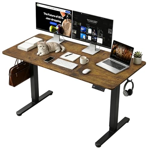 Electric Standing Desk, 55x24 Inches Sit Stand up Desk with 3 Memory Presets & Child Lock, Silent Motor, Heavy Steel Frame, Dual Hooks & Leveling Feet, for PC Workstation, Dark Walnut - color: Dark Walnut, size: 55×24inch