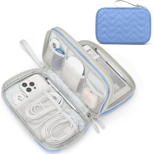 FYY Electronic Organizer, Travel Tech Pouch Bag, Large, Blue Quilted | Wrist Strap, Waterproof, Double Layers Portable Electronics Travel Carrying Case for Cord, Charger, Daily Business Trips Use - color: Blue Quilted, size: Large