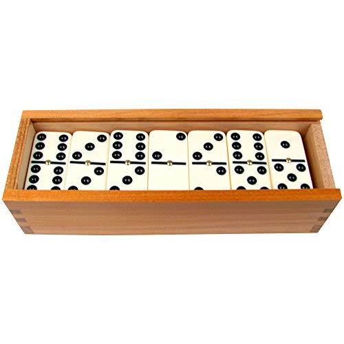 Double Six Dominos - 28-Piece Ivory Dominos Set for Adults and Kids - Classic Number Table Games Game for Family with Wooden Storage Case by Hey Play - style: 28 Piece