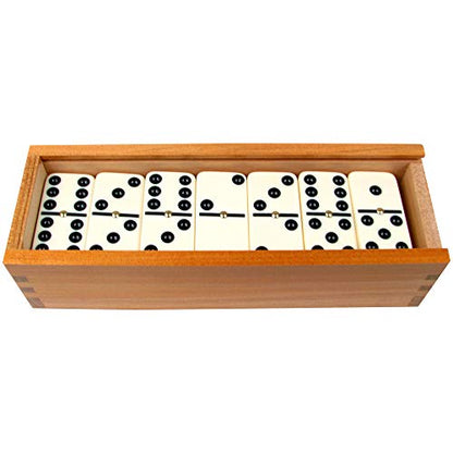 Double Six Dominos - 28-Piece Ivory Dominos Set for Adults and Kids - Classic Number Table Games Game for Family with Wooden Storage Case by Hey Play - style: 28 Piece