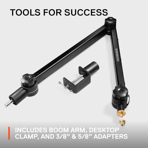 SteelSeries Alias/Alias Pro Mic Boom Arm — For Gaming, Streaming, and Podcasting — 360° Rotation — Desk Clamp — Folding Scissor Design — Hidden Springs — Cable Management — 3/8" and 5/8" Adapters - style: Boom Arm