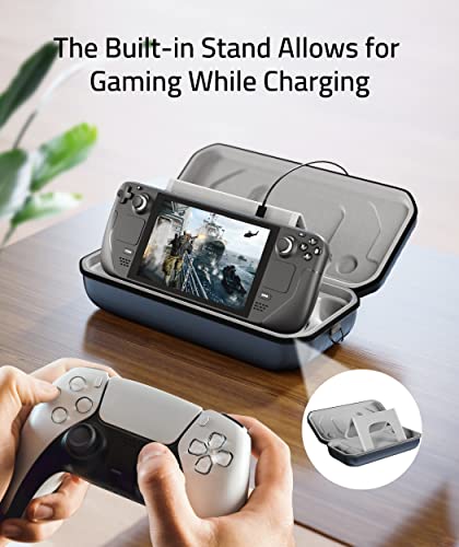 Syntech Hard Carrying Case Compatible with Steam Deck Accessories Console, Protective Case with Detachable Shoulder Strap, Built-in Stand, AC Charger Adapter Storage Space,Suitable for Travel＆Storage