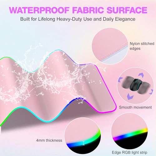 TARKARI Magnetic Wireless Charging RGB Mouse Pad, Large Gaming Desk Mat, 31.5"x11.8" Waterproof Mousepad, Ultra-Smooth Surface, Non-Slip Rubber Base, Desk Pad for Keyboard Laptop - color: Pink