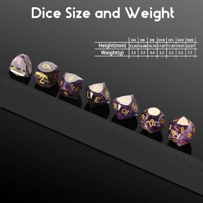 DNDND Amethyst Multifacted D&D Dice Set with Gift Case for Dungeons and Dragons Tabletop Gaming, Collectors(Amethyst) - color: Amethyst