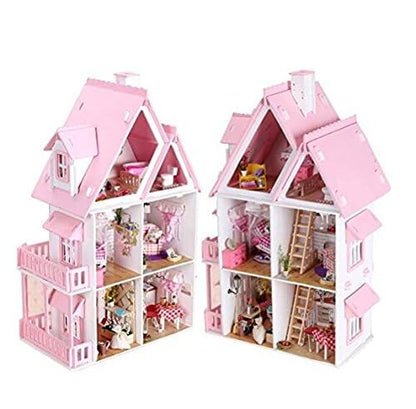 NWFashion Children's 17" 2 Floors with Furnitures Lights DIY Kits Assemble Miniature Wooden Dollhouse(Sunshine Alice) - color: Sunshine Alice