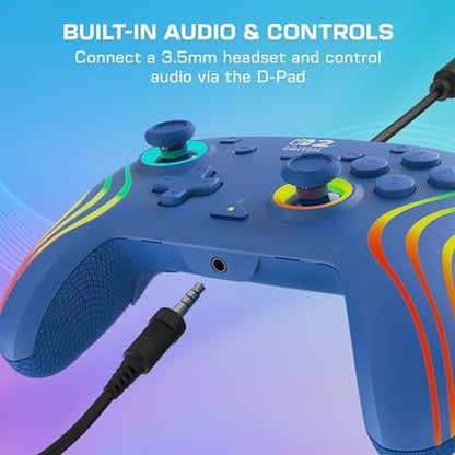 Turtle Beach Afterglow Wave Wired RGB Gaming Controller, Nintendo Switch 2 | Switch Lite, OLED, Hall-Effect Thumbsticks, 2 Mappable Back Buttons, Audio Controls, C-Button for GameChat, RGB Lights, Blue - color: Blue