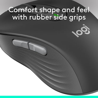 Logitech Signature Plus M750 Wireless Mouse – for Small to Medium Hands, SmartWheel, Bluetooth, Multi Device, 24-Month Battery, Silent Clicks, Customizable Side Buttons, Contoured Shape - Graphite | Wireless navigation with Bluetooth connectivity, USB rec