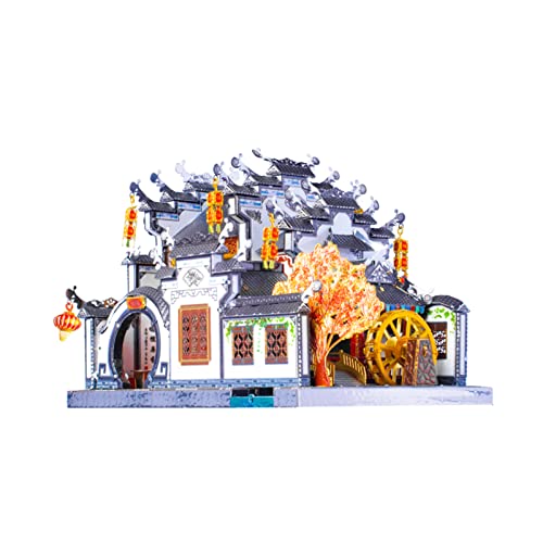 MU 3D Metal Puzzle for Adult Chinese Landscape Architecture Anhui Style Gardens, Jigsaw DIY Miniature Model Kits for Beginner Building Birthday Gift, 124pcs - color: Anhui Style
