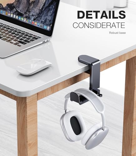 Coolpow Gaming Headphone Stand for Desk【360°Rotating】PC Headset Holder for Desk Hook Mount, Headset Stand Holder Clip Under Desk Headphone Hanger for Airpods Max, HyperX, Sennheiser All Headphone Size