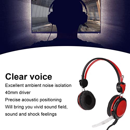 Noise Cancelling Gaming Headphones Clear Sound and Microphone for Computer Players (Red) - color: Red