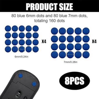 160 Pcs Mouse Slider Pads Replacement, PTFE Glide Dots 6mm and 7mm Universal Mouse Skates for Gaming Mouse and Office Mice, Smooth Glide Upgrade Compatible with Cloth or Hard Mousepads (Blue) - size: Dia 6mm/7mm Blue