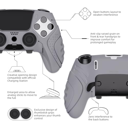 PlayVital Guardian Edition Anti-Slip Ergonomic Silicone Cover Case for ps5 Edge Controller, Soft Rubber Protector Skin for ps5 Edge Wireless Controller with Thumb Grip Caps - Metallic Gray - color: Metallic Gray