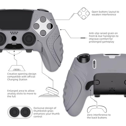 PlayVital Guardian Edition Anti-Slip Ergonomic Silicone Cover Case for ps5 Edge Controller, Soft Rubber Protector Skin for ps5 Edge Wireless Controller with Thumb Grip Caps - Metallic Gray - color: Metallic Gray