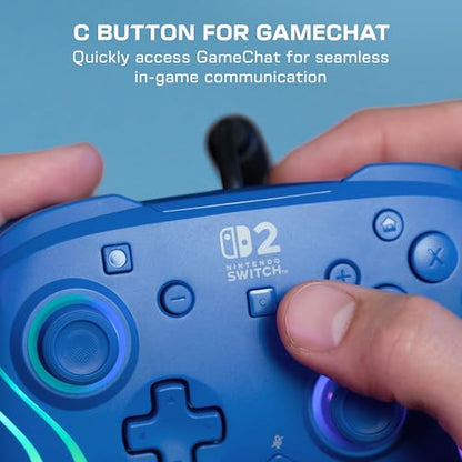 Turtle Beach Afterglow Wave Wired RGB Gaming Controller, Nintendo Switch 2 | Switch Lite, OLED, Hall-Effect Thumbsticks, 2 Mappable Back Buttons, Audio Controls, C-Button for GameChat, RGB Lights, Blue - color: Blue