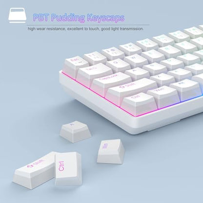 MageGee Portable 60% Mechanical Gaming Keyboard, Red Switch, PBT Pudding Keycaps RGB Backlit Compact 68 Keys Mini Wired Office Keyboard for Windows Laptop PC - White