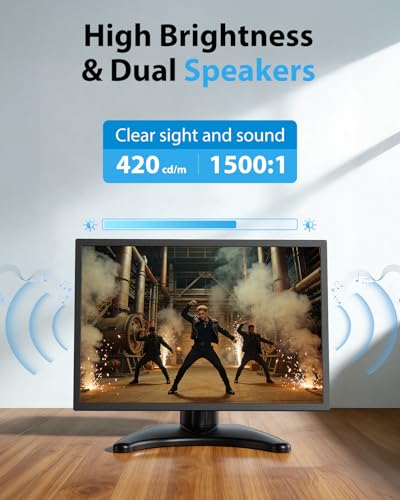 10.5 inch Security Monitor Metal Case for Camera Mini PC | 16:10 1920×1280, HDMI & VGA Port, Dual Speakers, High Brightness