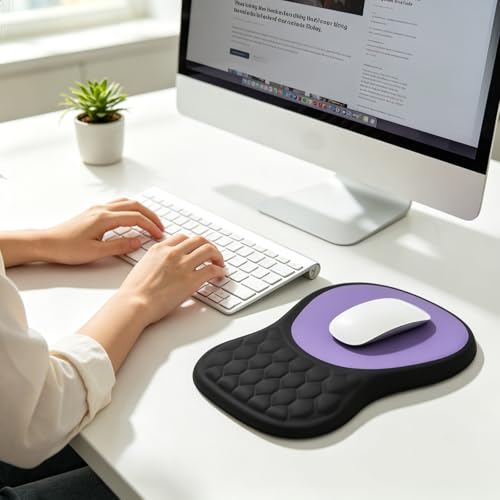EooCoo Massage Ergonomic Mouse Pad with Dual-Slope Design Wrist Rest | Carpal Tunnel Relief, Memory Foam Wrist Rest, Non-Slip PU Base, Office Desk Accessories - color: Purple