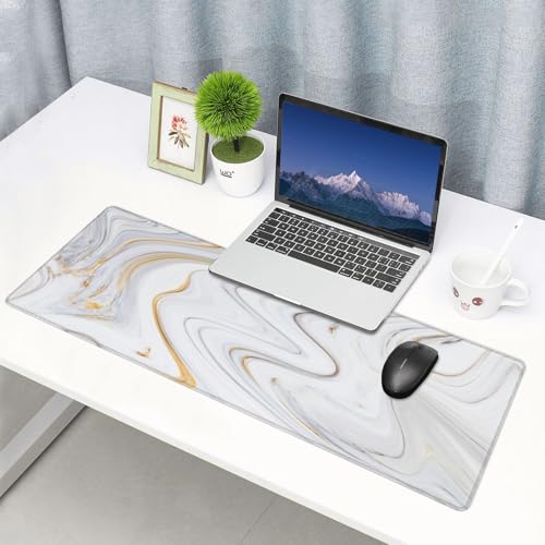 Large Mouse Pads for Desk, Extended Marble Gaming Mousepad for Women Office Gifts, Funny XL Big Stitched Waterproof Nonslip Computer Mats Deskmat for Keyboard, (Gold Grey Striped, 31.5 * 11.8 in) - color: Gold Grey Striped Marble