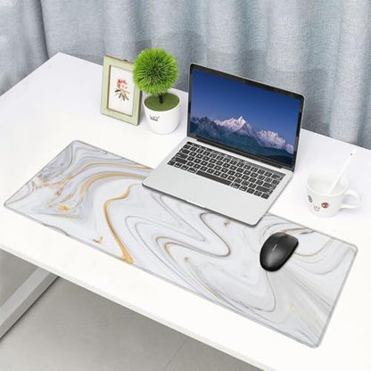 Large Mouse Pads for Desk, Extended Marble Gaming Mousepad for Women Office Gifts, Funny XL Big Stitched Waterproof Nonslip Computer Mats Deskmat for Keyboard, (Gold Grey Striped, 31.5 * 11.8 in) - color: Gold Grey Striped Marble
