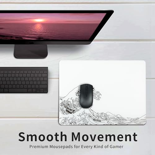 XVX Glass Gaming Mouse Pad, White Kanagawa Hard Mousepads for Gaming,Professional Large Mouse Mat 16.2" x 12.2", Special Glass Surface with Improved Precision and Speed - color: White(Kanagawa)
