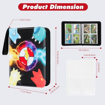 Trading Card Binder, 4 Pocket 400 Cards Holder with 55 Removable Sleeves Display Storage Collector Album Compatible with Pokemon Cards Football Cards TCG Game Sports Cards