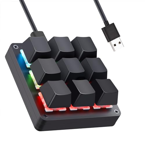 Koolertron One Handed Macro Mechanical Keyboard,Blue LED Backlit Portable Mini One-Handed Mechanical Gaming Keypad OSU! Keyboard 9 Fully Programmable Keys (9 Keys/Black/Pink LED) - style: 9 Keys/Black/Pink LED
