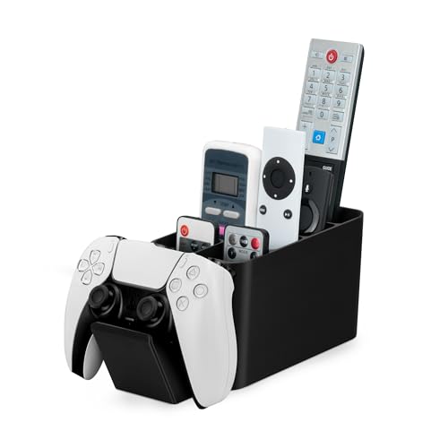 BRAINWAVZ Game Controller, Remote Control Holder & Pen Organizer, Ideal for Side Tables & Desktops (For 3 to 5 Remotes, 1 Game Controller, Pens & Stationery) - color: Controller, Remotes & Stationary Black