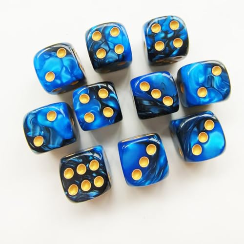 10 Pieces Polyhedral D6 Dice Set, 6 Sided Dice 16mm for RPG MTG DND Table Games (Blue Black) - color: Blue Black