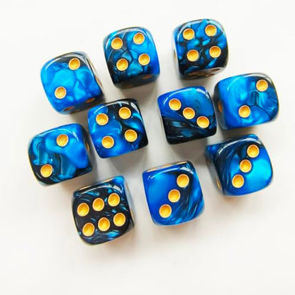 10 Pieces Polyhedral D6 Dice Set, 6 Sided Dice 16mm for RPG MTG DND Table Games (Blue Black) - color: Blue Black