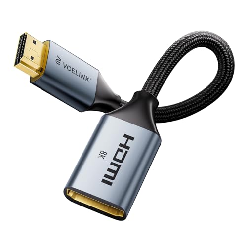 VCELINK 8K Short HDMI Extender Cable 0.6 FT Male to Female, 48Gbps High-Speed Adapter Support 8K@60Hz, 4K@120Hz/144Hz, HDCP 2.2/2.3, Compatible with Roku TV Stick, HDTV, Game Console, Laptop, 1 Pack - size: 0.6FT, style: 1 PACK
