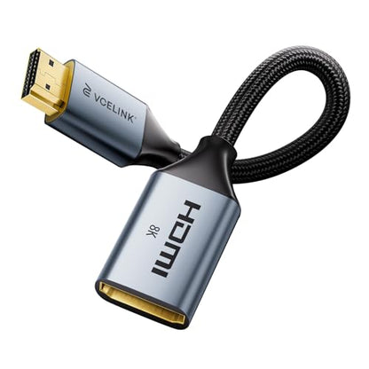 VCELINK 8K Short HDMI Extender Cable 0.6 FT Male to Female, 48Gbps High-Speed Adapter Support 8K@60Hz, 4K@120Hz/144Hz, HDCP 2.2/2.3, Compatible with Roku TV Stick, HDTV, Game Console, Laptop, 1 Pack - size: 0.6FT, style: 1 PACK